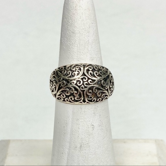 100% Sterling 925 Silver Stamped Scroll Engraved Swirl Boho Gypsy Hippie Ring 5 - Picture 2 of 10